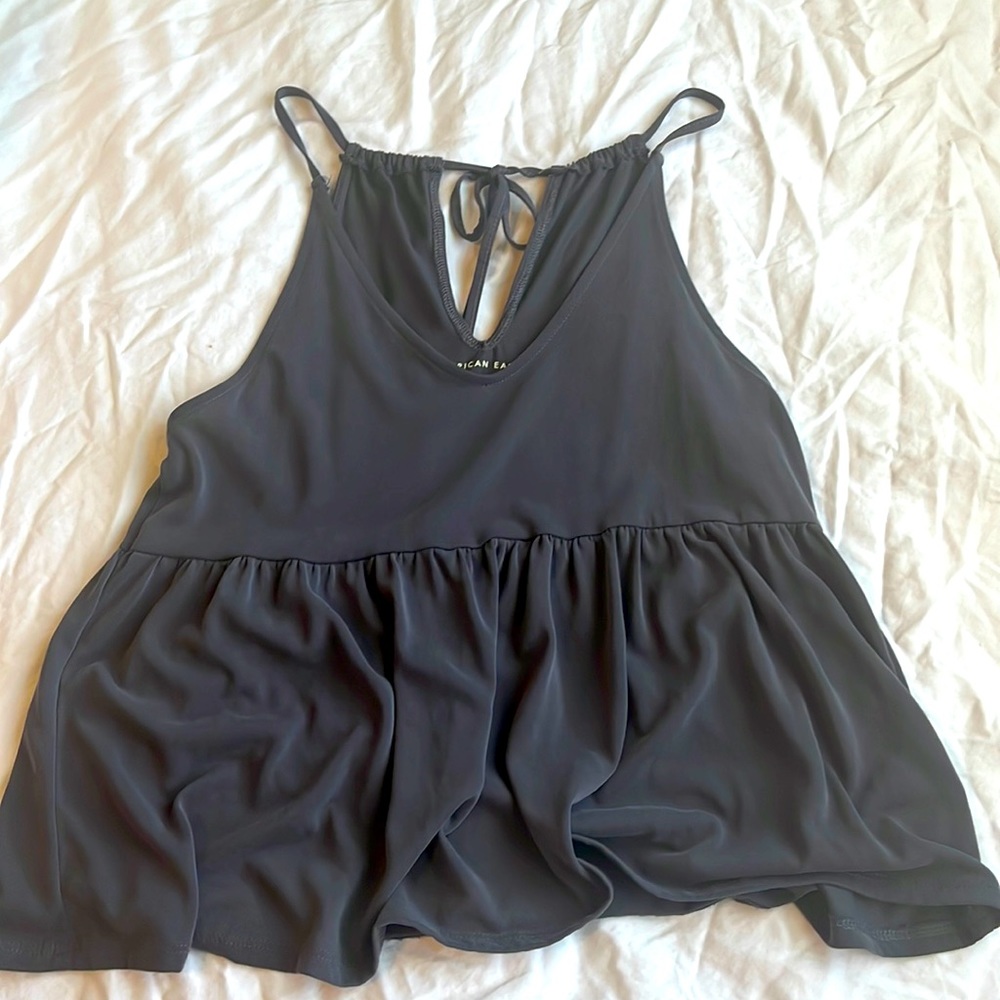 dark grey flowy tank top from american eagle